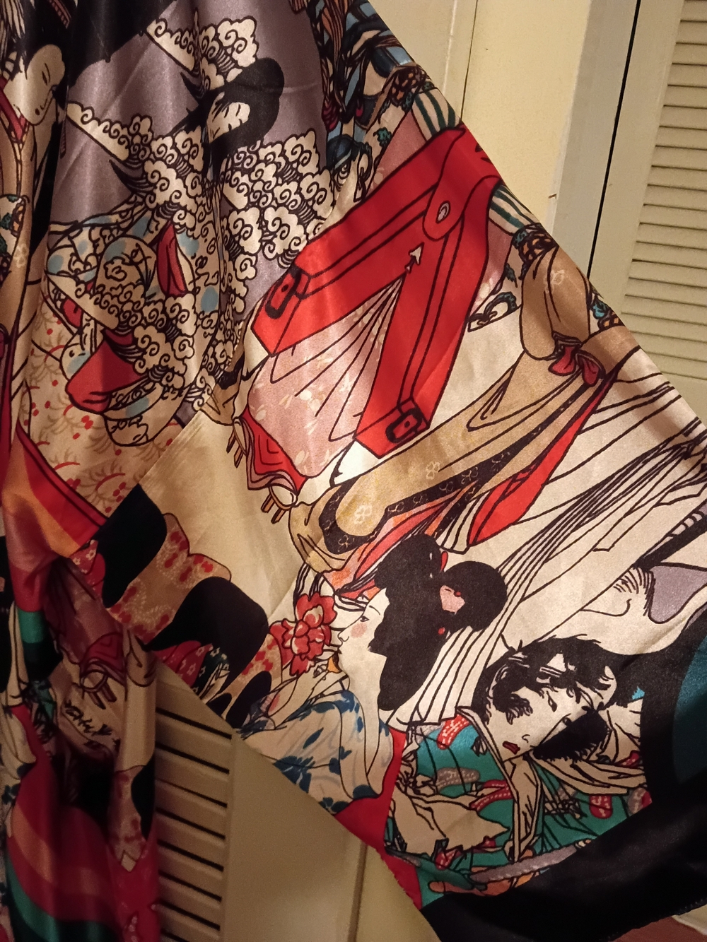 Floral Wave Long Satin Robe - Multicolor - Picture 5 of 6